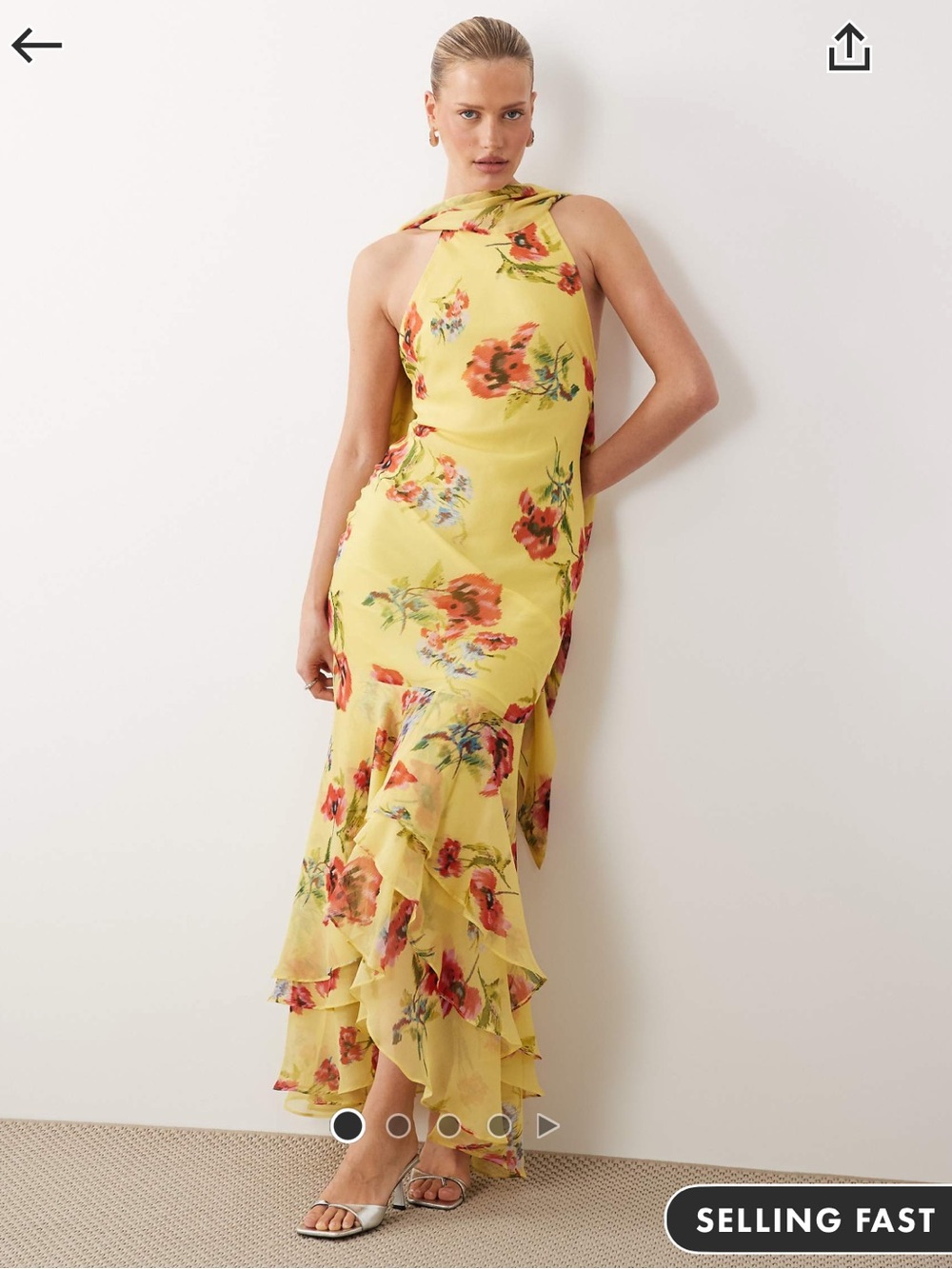 ASOS Yellow Floral Halter Ruffle Maxi Dress